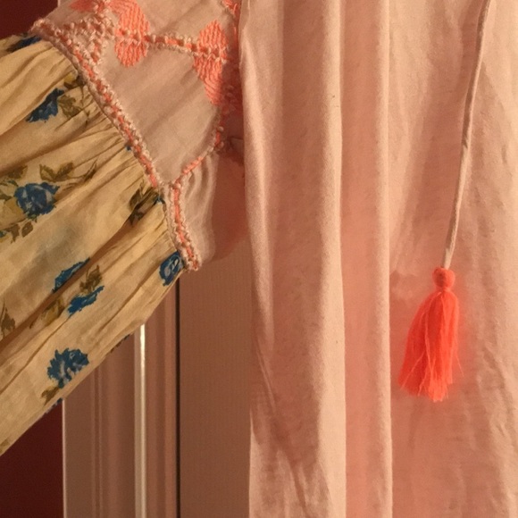 Free people tunic top shirt sleeves beaded xs 0 2 pink - Picture 4 of 6